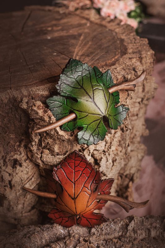Leather leaf hair clip