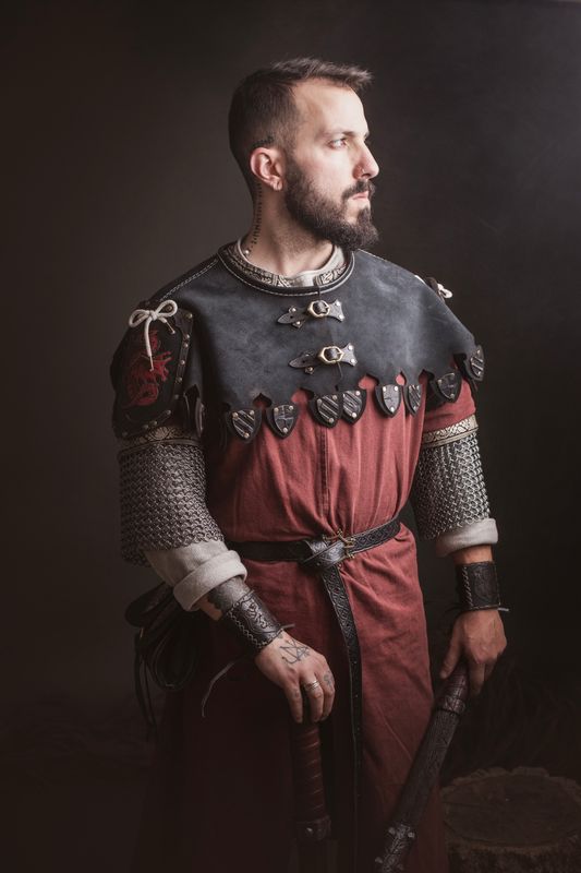 Medieval Leather Cloak with Customizable Heraldic Shield