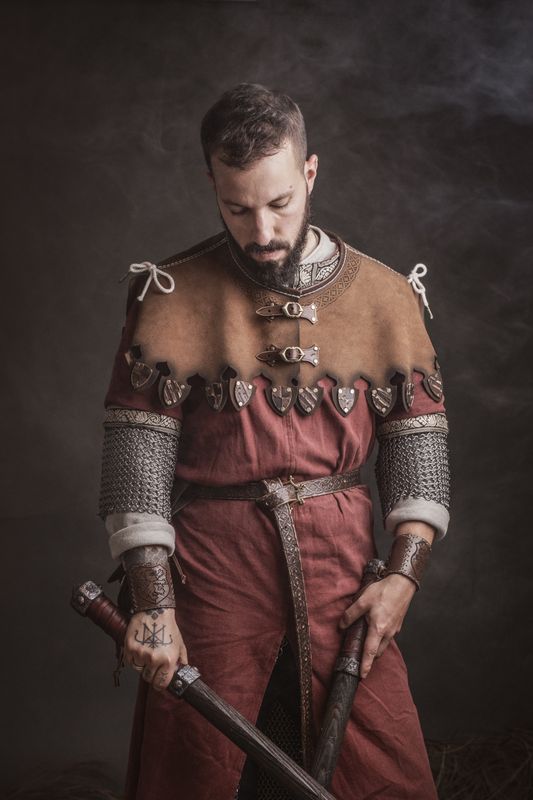 Medieval Leather Cloak with Customizable Heraldic Shield