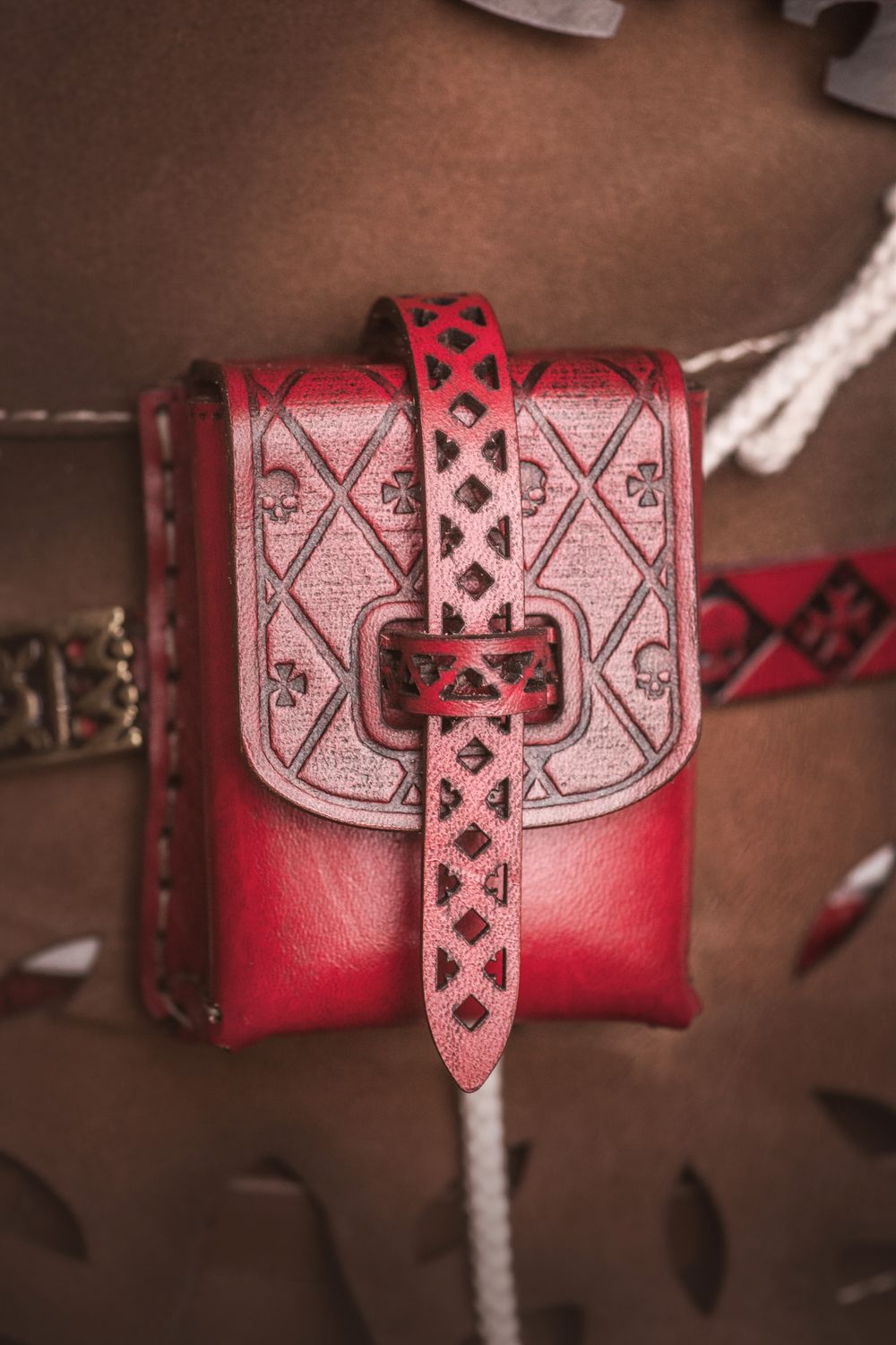 Red Leather Belt Pouch: Medieval Steampunk Cosplay Coin Purse