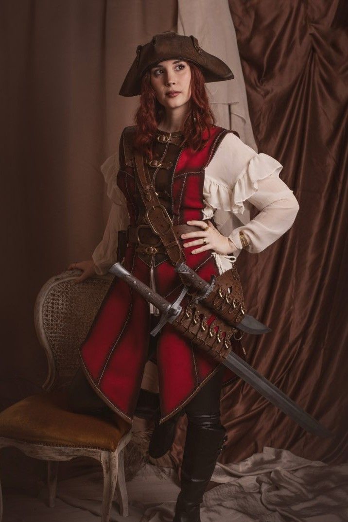 Long red leather vest