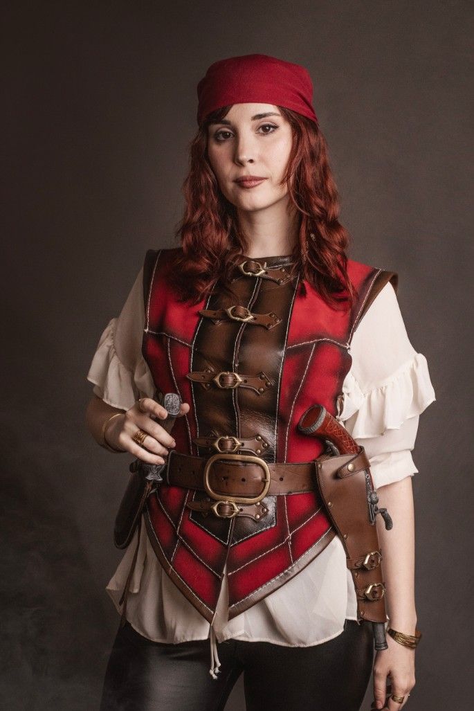 Short red leather vest