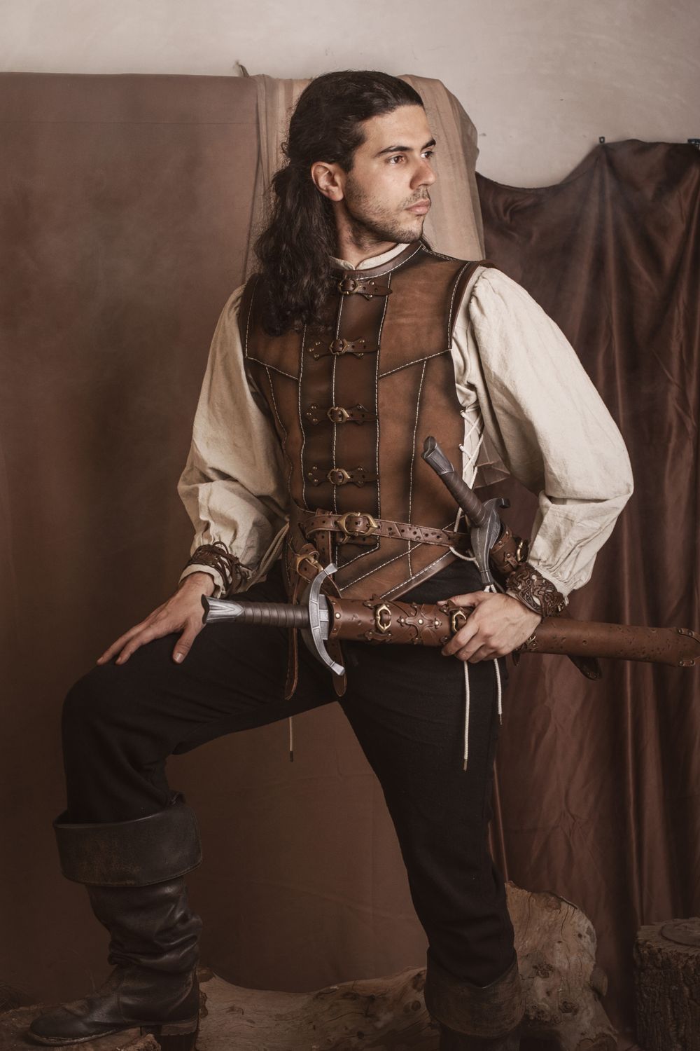 Short brown leather vest