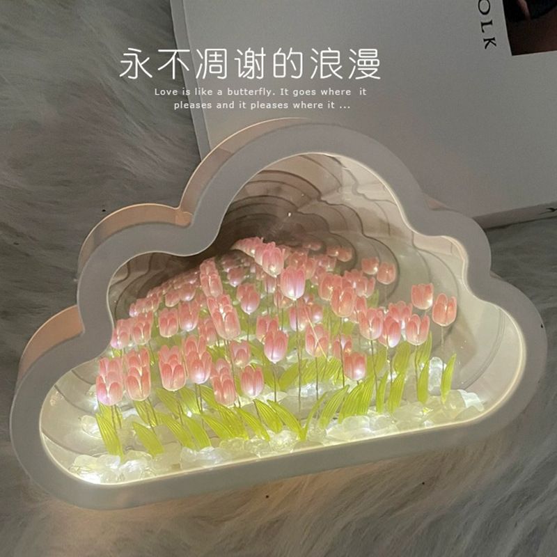 Handmade Diy Tulip Clouds Flower Sea Night Light Creative Light Atmosphere Light Transparent Tanabata Couple Girlfriend Gift