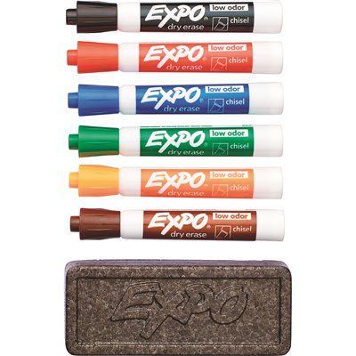 FD.EXPO Dry Erase Marker And Organizer Kit, Chisel Tip, Assorted (6-Set)