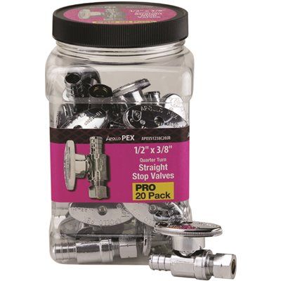 Apollo 1/2 in. PEX Barb x 3/8 in. Compression Brass Quarter-Turn Straight Stop Valve Jar, Chrome