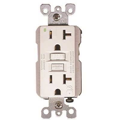 LEVITON® SMARTLOCKPRO® 2-POLE RESIDENTIAL GRADE DUPLEX GFCI RECEPTACLE WITH LED, WHITE, NEMA 5-2