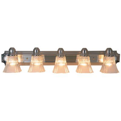 DECORATIVE VANITY FIXTURE, MAXIMUM FIVE 60 WATT INCANDESCENT MEDIUM BASE BULBS, 36 IN., BRUSHED