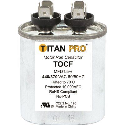 PACKARD OVAL MOTOR RUN CAPACITOR, 7.5 MFD, 440 VAC