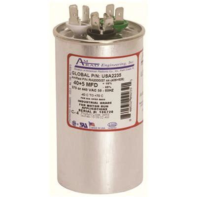AMRAD ENGINEERING ROUND USA-MADE MOTOR RUN CAPACITOR, 40/5 MFD, 370/440 VAC