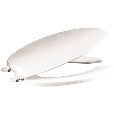 PREMIER® OPEN FRONT ELONGATED PLASTIC TOILET SEAT WITH LID, WHITE