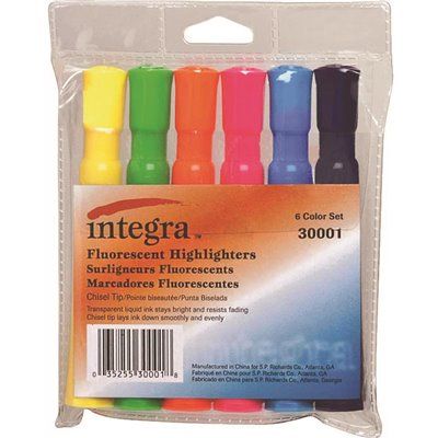 FD.Integra Desk Highlighter, Chisel Tip, 6 Color per Set, Assorted