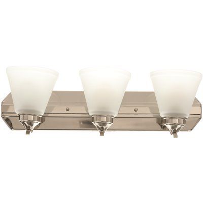 Hampton Bay Tavish 3 Light Brushed Nickel Classic Bathroom Vanity Light with Frosted Shades