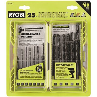 FD.RYOBI Black Oxide Hex Shank Twist Drill Bit Set (25-Piece)