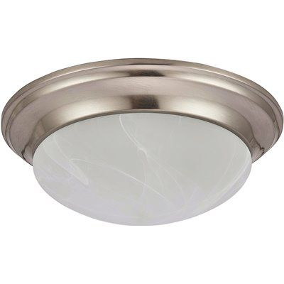 14 in. 2-Light Brushed Nickel Flush-Mount Ceiling Fixture with Alabaster Swirl Glass