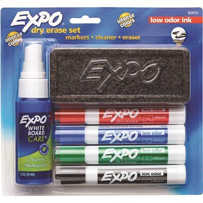 FD.EXPO Low Odor Dry Erase Marker Starter Set, Assorted (4/Set)