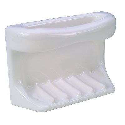 GROUT-IN CERAMIC BATHTUB SOAP DISH WITH WASHCLOTH HOLDER, WHITE
