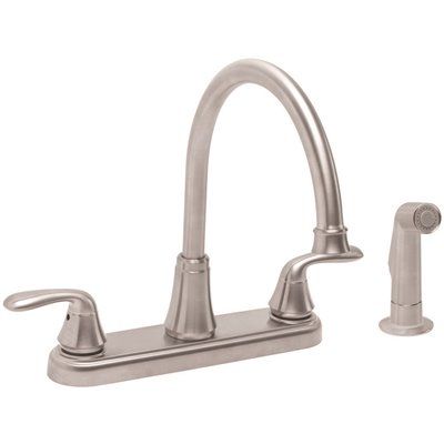PREMIER® WATERFRONT™ KITCHEN FAUCET WITH TWO HANDLES AND SIDE SPRAY, BRUSHED NICKEL, LEAD FREE