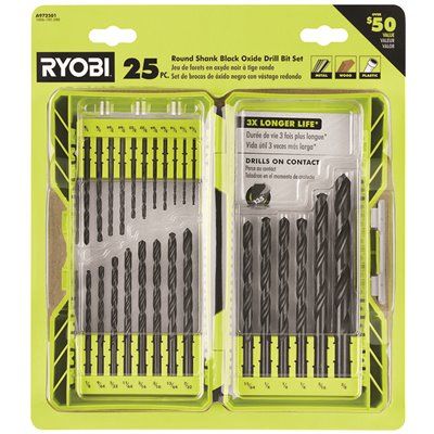 FD.RYOBI Black Oxide Round Shank Drill Bit Set (25-Piece)
