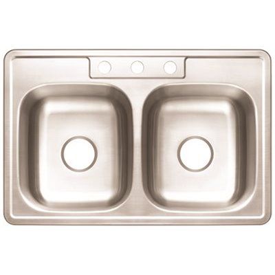 Premier Stainless Steel Kitchen Sink 33 in. 3-Hole Double Bowl Drop-In Kitchen Sink with Brush F