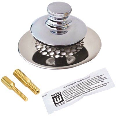 Watco Universal NuFit Push Pull Bathtub Stopper with Grid Strainer and Silicone, Two Pins in Chr