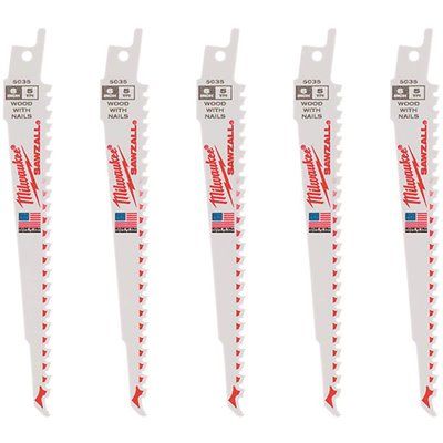 Milwaukee 6 in. 5 TPI Thin Kerf Wood Cutting SAWZALL Reciprocating Saw Blades (5-Pack)