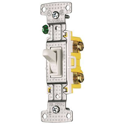 HUBBELL WIRING 15 Amp 120-Volt 3-Way Self-Grounding Toggle Switch, White