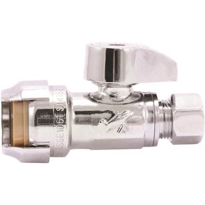 SHARKBITE® PUSH FIT QUARTER TURN STRAIGHT STOP, 1/2 IN. X 3/8 IN. COMPRESSION, CHROME, LEAD FREE