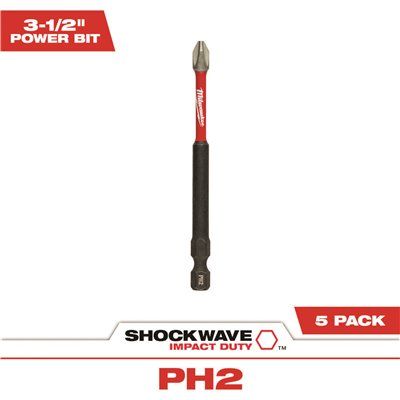 Milwaukee #2 Philips Shockwave 3-1/2 in. Impact Duty Steel Driver Bits (5-Pack)