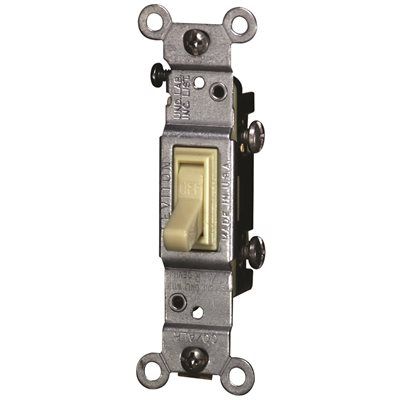 LEVITON® 1-POLE RESIDENTIAL GRADE CO/ALR AC QUIET TOGGLE SWITCH, IVORY, 120 VOLTS, 15 AMPS