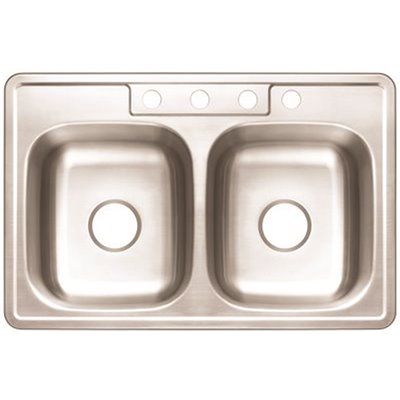 Premier Stainless Steel Kitchen Sink 33 in. 4-Hole Double Bowl Drop-In Kitchen Sink with Brush F