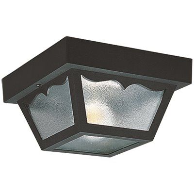Outdoor Ceiling 1-Light 8.25 in. W Black Plastic Square Flush Mount Ceiling Fixture with Clear T
