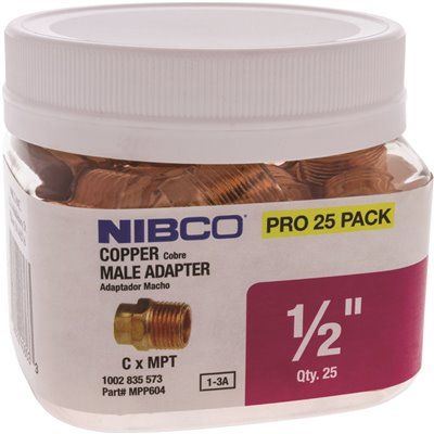 Everbilt 604 1/2 in. x 1/2 in. Wrot Copper Cup X MIP Adapter Pro Pack (25-Pack)