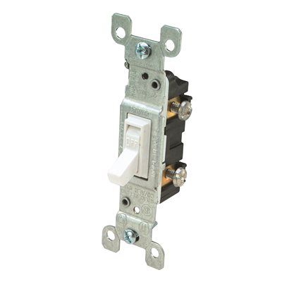 LEVITON® 1-POLE RESIDENTIAL GRADE CO/ALR AC QUIET TOGGLE SWITCH, WHITE, 120 VOLTS, 15 AMPS