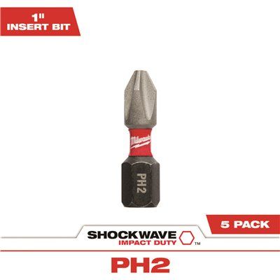 MILWAUKEE SHOCKWAVE™ INSERT BIT PHILLIPS #2 5 PACK