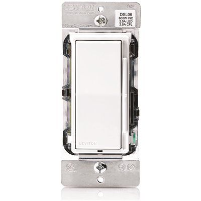 Leviton Decora Slide Dimmer for 300-Watt Dimmable LED, 600-Watt Incandescent/Halogen, White w/ C