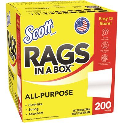 SCOTT® RAGS IN A BOX MULTI-PURPOSE WIPERS, 200 TOWELS, 8 PACKS PER CASE