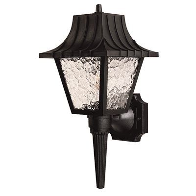 COLONIAL STYLE OUTDOOR WALL LANTERN, BLACK WITH CLEAR FLEMISH LENSES, USES (1) 60-WATT INCANDESC