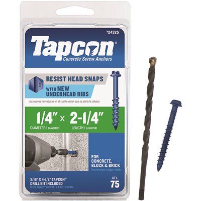 Tapcon 1/4 in. x 2-1/4 in. Hex-Washer-Head Concrete Anchors (75-Pack)
