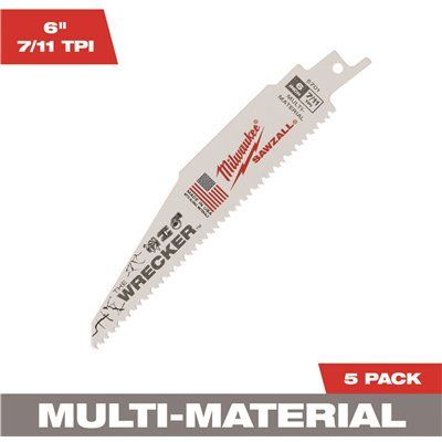 Milwaukee 6 in. 7/11 TPI WRECKER Demolition Multi-Material Cutting SAWZALL Reciprocating Saw Bla