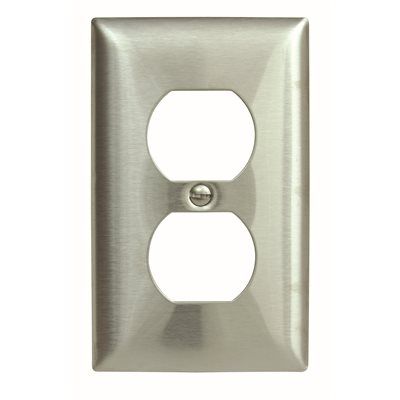 HUBBELL WIRING 1-Gang Duplex Wall Plate, Stainless Steel