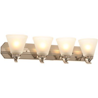 Hampton Bay 30 in. Tavish 4 Light Brushed Nickel Classic Bathroom Vanity Light with Frosted Shad