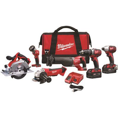 Milwaukee M18 18V Lithium-Ion Cordless Combo Tool Kit (6-Tool) with Two 3.0 Ah Batteries, 1 Char