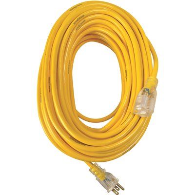 COLEMAN CABLE YELLOW JACKET® 12/3 SJTW 100 FT. EXTENSION CORD WITH LIGHTED RECEPTACLE, YELLOW