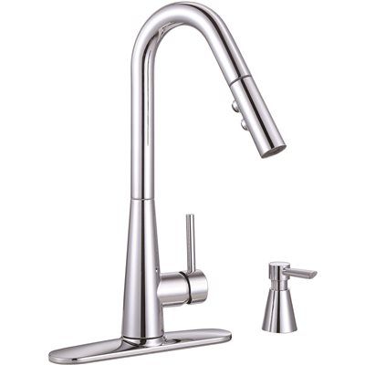 PREMIER® ESSEN™ SINGLE-HANDLE PULL-DOWN KITCHEN FAUCET WITH SOAP DISPENSER, CHROME
