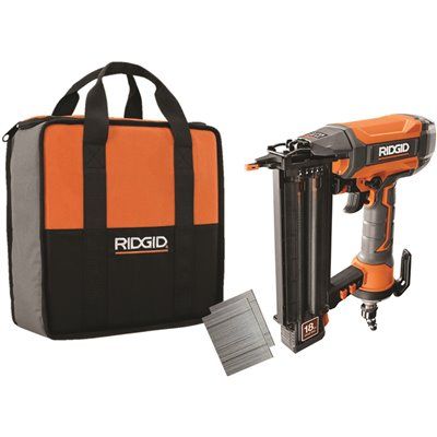 FD.RIDGID Pneumatic 18-Gauge 2-1/8 in. Brad Nailer with CLEAN DRIVE Technology, Tool Bag, and