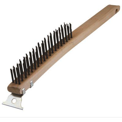 WOOD HANDLE 13-5/8 IN. WIRE BRUSH WITH SCRAPER, 3 X 19 ROWS