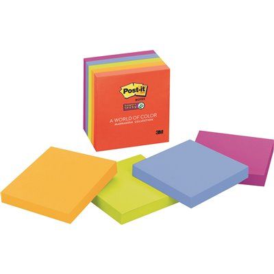 FD.Post-It 3 in. x 3 in., Super Sticky Notes, Asstd Neon/Electric (90-Sheet Pads/Pack, 5-Pack)