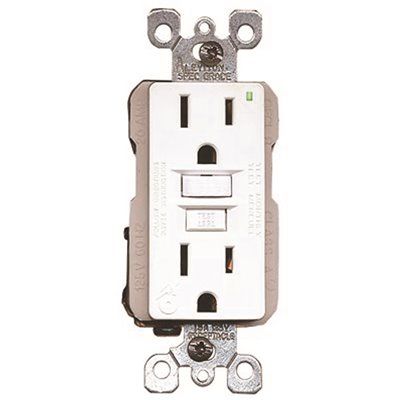 LEVITON® SMARTLOCKPRO® 2-POLE RESIDENTIAL GRADE DUPLEX GFCI RECEPTACLE WITH LED, WHITE, NEMA 5-1