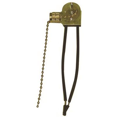SATCO® PULL CHAIN CANOPY SWITCH, SINGLE CIRCUIT WITH METAL CHAIN, NICKEL, WHITE CORD AND BELL